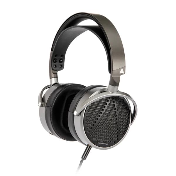 Audeze MM-100 headphones with grey open earcups and a suspension headband