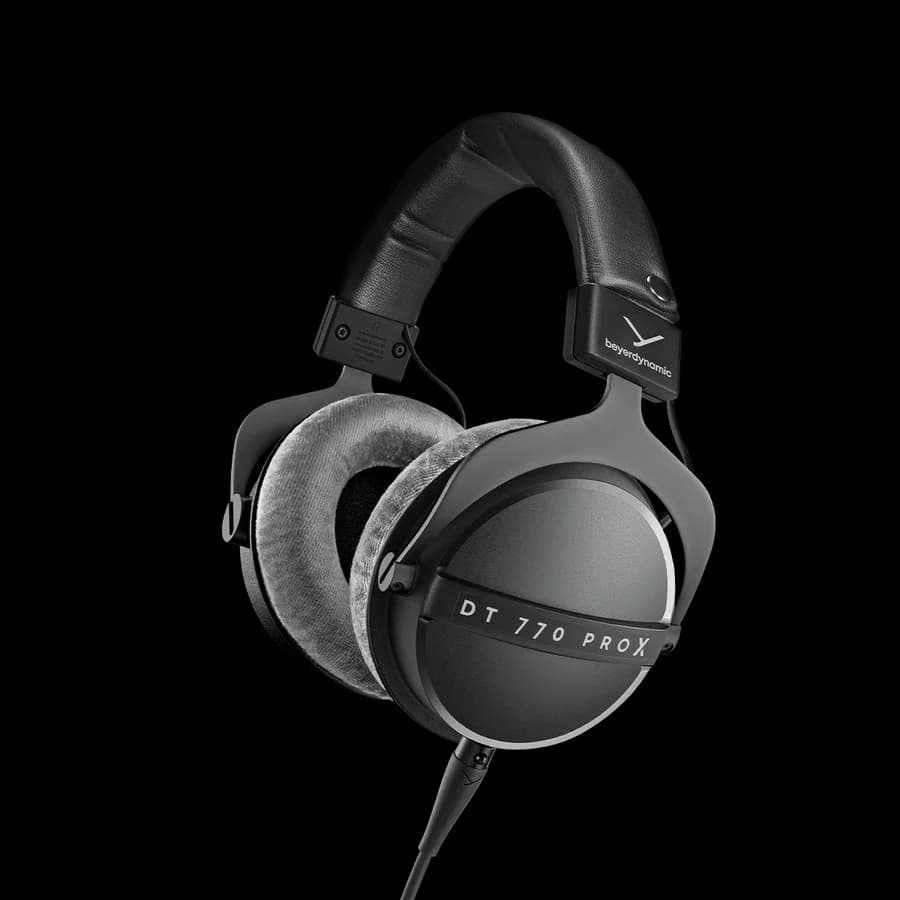 beyerdynamic DT 770 PRO X headphones with closed earcups and grey velour pads