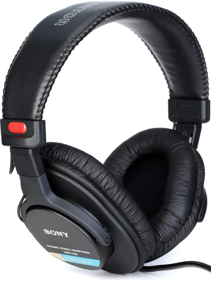 Sony MDR-7506 headphones showing the padded headband and closed earcups