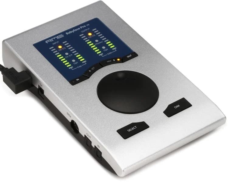 RME Babyface Pro FS audio interface showing its controls and connections