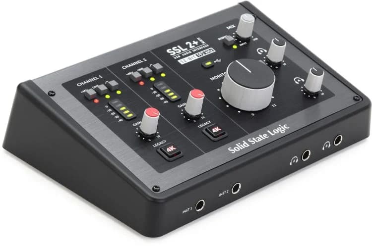 Solid State Logic SSL 2+ MKII audio interface showing its controls and connections