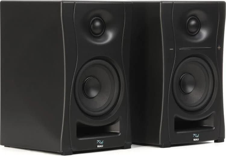 Black Kali Audio LP-UNF stereo monitor pair with compact cabinets and front ports