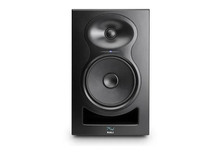Front view of a black Kali Audio LP-6 V2 powered studio monitor