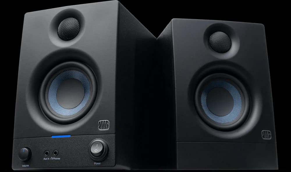 Pair of black PreSonus Eris 3.5 second-generation desktop speakers